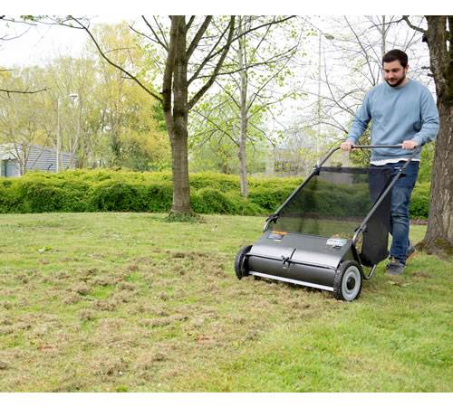 Side view of Handy 26 inch Push Lawn Sweeper