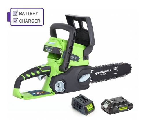 Greenworks G24CSK2 24V Chainsaw c/w battery and charger-image-27075