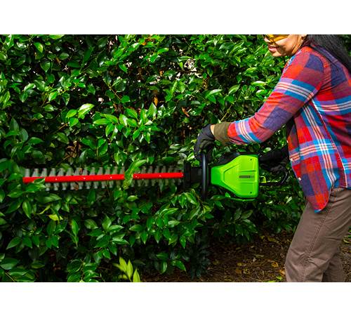 Side view of Greenworks GD60HT 60v Cordless Hedge cutter (No Battery/Charger)