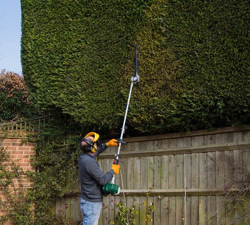 Side view of Webb PHT26 Long Reach Petrol Hedge cutter