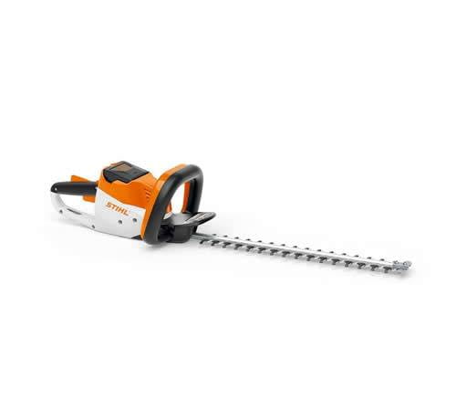 Side view of Stihl HSA 56 Cordless Hedge Trimmer with Battery and Charger