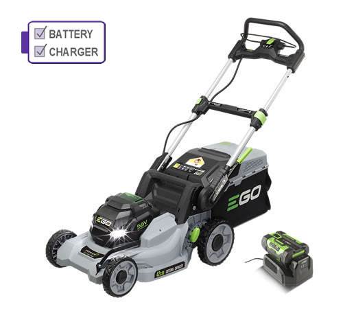 Side view of EGO LM1701E Push 42cm Cordless Lawn mower c/w battery & charger