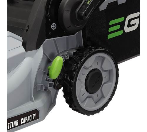 Side view of EGO LM1701E Push 42cm Cordless Lawn mower c/w battery & charger