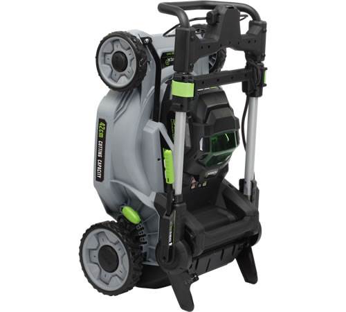 Side view of EGO LM1701E Push 42cm Cordless Lawn mower c/w battery & charger