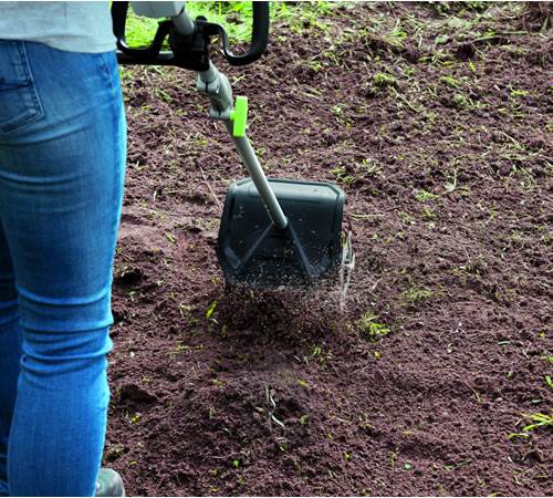Side view of EGO CTA9500 Cultivator Attachment