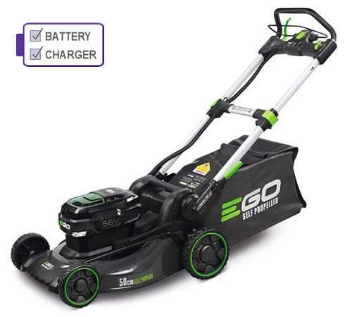 Side view of EGO Power + LM2021E-SP Self-Propelled Cordless Lawnmower c/w Battery & Charger