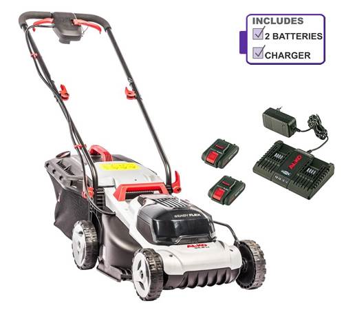 Side view of AL-KO Easy Flex 34.8 Li Cordless Lawnmower with 2 x Batteries and Charger
