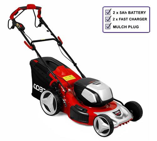 Side view of Cobra MX51S80V Self-Propelled Cordless Lawnmower (Twin Batteries and Chargers Incl)