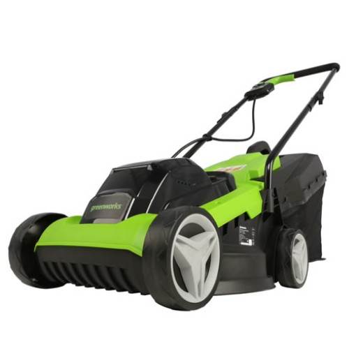 Side view of Greenworks 24V Cordless Mower GD24LM33K2 c/w Battery and Charger