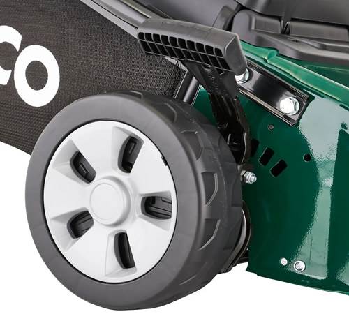 Side view of ATCO Classic Self-Propelled 16S Four Wheel Petrol Lawnmower