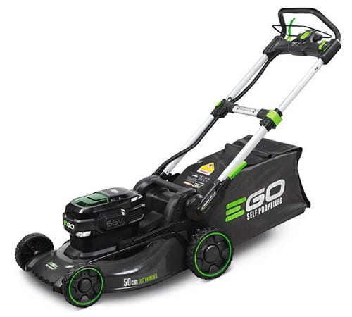 Side view of EGO Power + LM2021E-SP Self-Propelled Cordless Lawnmower c/w Battery & Charger
